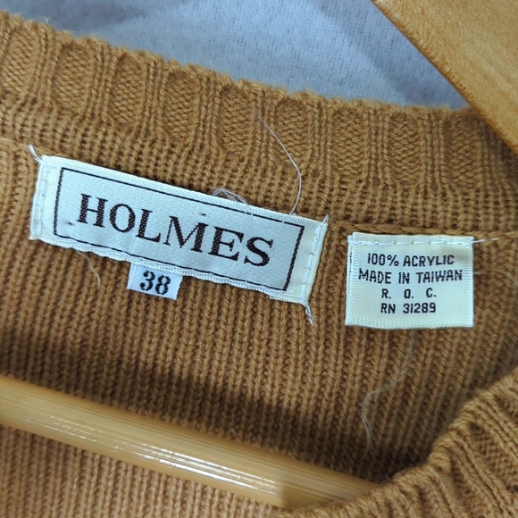 VINTAGE 50s 60s Men's Golden Brown Open Front Pocket Cardigan - Picture 4 of 4